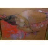 MARY HACKNEY "Maya resting", nude study, pastel, initialled lower right, bears paper label verso,