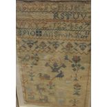 A 19th Century needlework study by Ann Smith featuring the alphabet, numerals, birds,