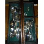 Three boxes of assorted plated cutlery,