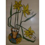 AFTER EDWINA SANDYS "Daffodils in pot", still life study, artist's proof, colour print,