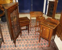 A collection of furniture comprising a 19th Century mahogany and inlaid corner display cabinet with