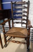 An ash ladder back rush seat chair in the 18th Century North Country manner