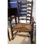 An ash ladder back rush seat chair in the 18th Century North Country manner