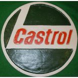 A collection of three reproduction painted cast iron signs "Castrol Motor Oil",