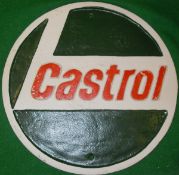 A collection of three reproduction painted cast iron signs "Castrol Motor Oil",