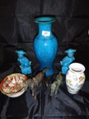 A Chinese turquoise ground vase with incised floral and foliate decoration,