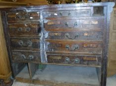 A Victorian painted oak pharmaceutical chest of nine drawers (for restoration)