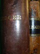 A brown leather bound accounts ledger for a butcher's shop,