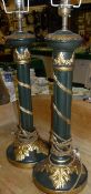 A pair of modern painted cluster column design table lamps in the 19th Century style