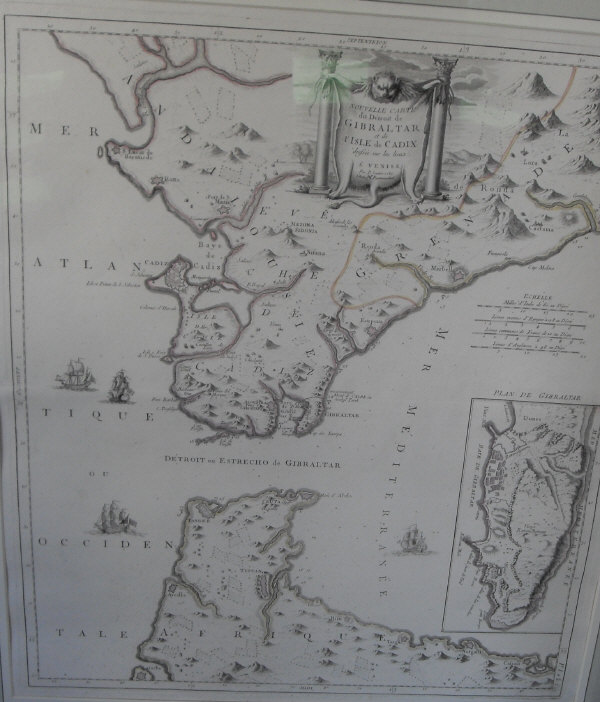 P SANTINI "Nouvelle Carte du Détroit de Gibraltar et de l'Isle de Cadix dressée sue Les Lieux à