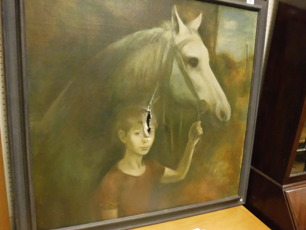 V I NIKOLAEV (20th Century) "Kolka and Dawn", study of a child with horse in a stable, - Image 2 of 12