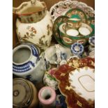 Two boxes of various Victorian and later china wares including two W Ridgeway & Co.