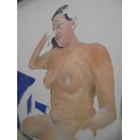 B R "Nude study of seated lady", oil on canvas, unfinished,