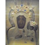 A 20th Century Eastern European icon of The Virgin and Child together with two porcelain figures