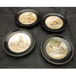 A collection of four Victorian pot lids including "Transplanting rice", "A fix",