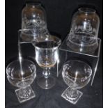 A collection of various glass wares including a selection of wines of trumpet form,