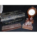 A collection of various boxes including a parquetry work puzzle box, Black Forest type pen box,