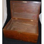 A heavy leather horn case and a plain treen ware box