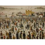 AFTER L S LOWRY "Good Friday, Daisy Nook", a fairground scene,