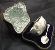 A late Victorian silver bowl with semi-reeded decoration together with a matching spoon (by John