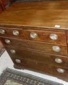 A 19th century mahogany square front chest the plain top with strung detail above two short and