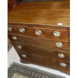 A 19th century mahogany square front chest the plain top with strung detail above two short and