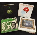 A box containing assorted 45's to include The Beatles "Hey Jude", "All you need is Love",