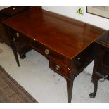 A mahogany and satinwood banded dressing table with four assorted drawers with brass ring handles,