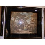 AFTER GEORGE MORLAND "The Farmers Stable", colour print, verre eglomise frame,