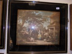 AFTER GEORGE MORLAND "The Farmers Stable", colour print, verre eglomise frame,