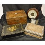 A Victorian walnut and parquetry inlaid jewellery box, the lid opening to reveal a fitted interior,