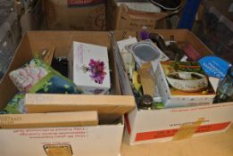 Two boxes of assorted household sundry items to include frames, glass ware,