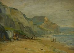 20TH CENTURY ENGLISH SCHOOL "Beach Scene", oil on board,