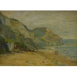 20TH CENTURY ENGLISH SCHOOL "Beach Scene", oil on board,