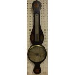 A 19th Century mahogany and marquetry inlaid barometer/thermometer - the alcohol thermometer with