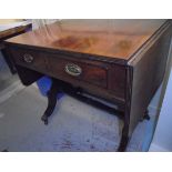 A 19th Century mahogany two drawer sofa table on end pillar supports united by a centre stretcher,