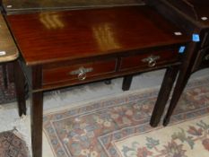 A 19th Century mahogasny two drawer side table with single drop leaf to back
