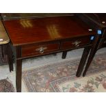 A 19th Century mahogasny two drawer side table with single drop leaf to back