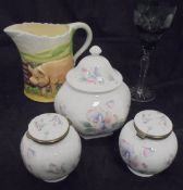 A collection of china and glass ware to include various Aynsley Little Sweetheart vases and lidded