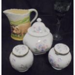 A collection of china and glass ware to include various Aynsley Little Sweetheart vases and lidded