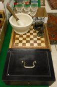 A modern games compendium by R L P Woodware Limited with backgammon, chess board, dice shakers,