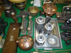 A collection of metal wares etc to include a Ceag Miners lamp type "BE.