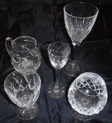 A collection of glass ware to include various cut glass wine glasses,