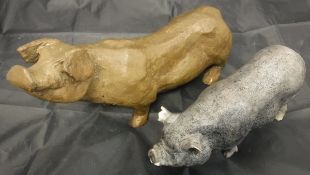 A glazed pottery figure of a pot bellied sow, titled to under belly , unsigned,