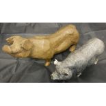 A glazed pottery figure of a pot bellied sow, titled to under belly , unsigned,