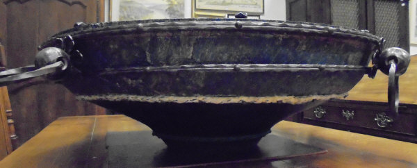A large treenware and iron bound bowl with dished centre, - Image 3 of 3
