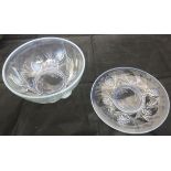 An early 20th Century opalescent glass dessert service comprising bowl and six plates bearing