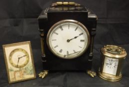 A late Victorian ebonised cased mantle clock,