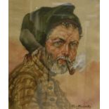 MARINELLO "Man smoking pipe", watercolour, signed and dated 1960 lower right,