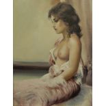 GIORGIO ROCCA (ACTISSY) "Scantily clad model, seated", oil on canvas, signed lower left,